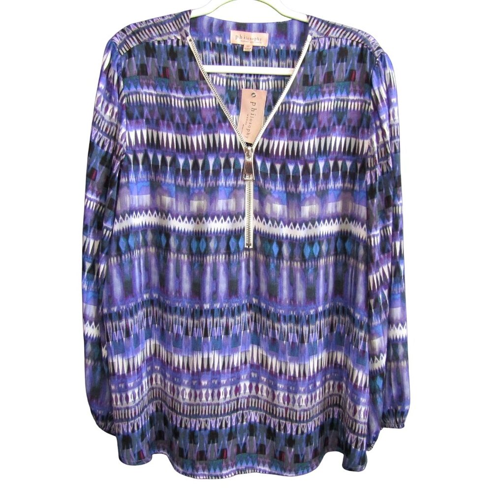 Philosophy Purple Blue Tribal Stripe 1/2 Zip Long Sleeve Top Size 2X New Tag